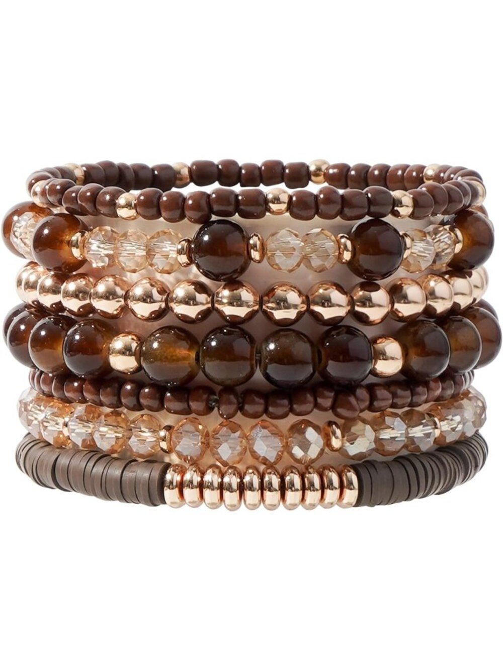 Bohemian Heishi Clay Bead Bracelets Set - Stackable Gold Plated Stretch Jewelry